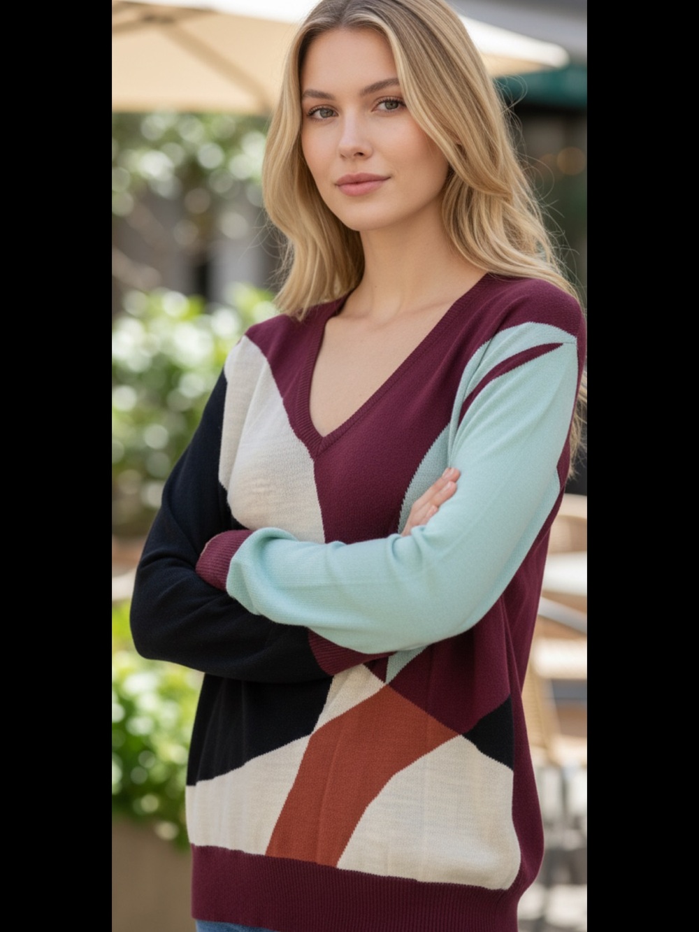 Emilio Pucci Multicolor V‑Neck Sweater - Burgundy, Black, Mint, Cream, Rust